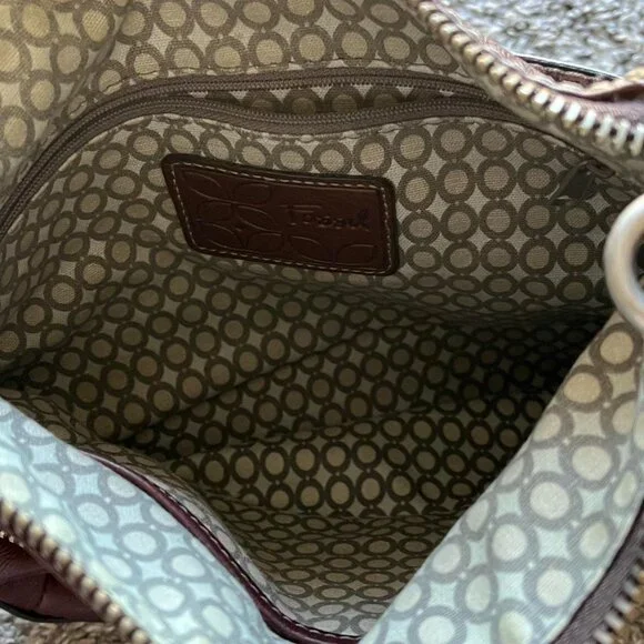 Brown Leather Fossil Crossbody Bag Adjustable Strap Preppy Streetwear Y2K - Picture 4 of 8